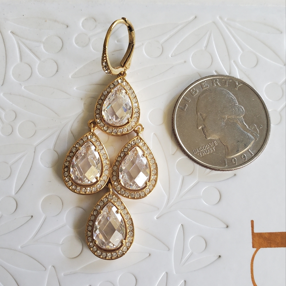 Gold/crystal chandelier earrings - Picture 4 of 5